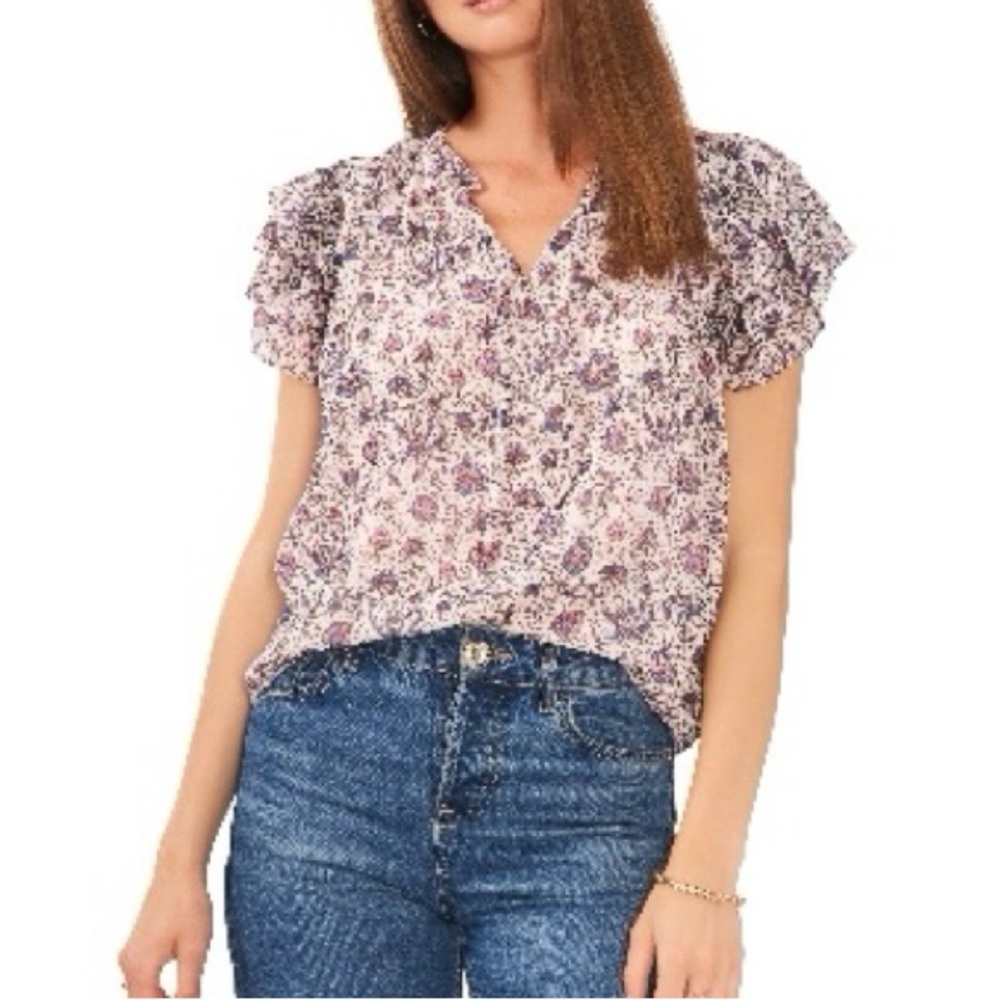 1. STATE Floral Print Lightweight Ruffle Sleeve Top